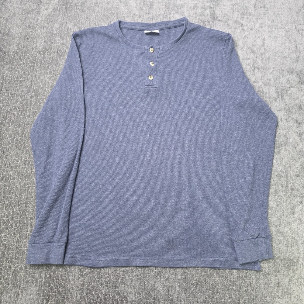 B.U.M. Equipment Thermal Henley Shirt Mens Medium Blue Long Sleeve Waffle Knit M